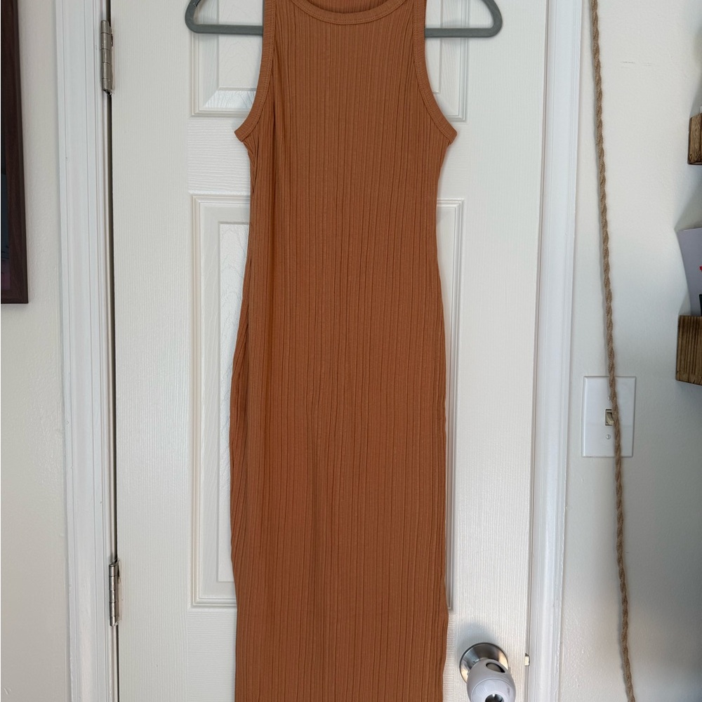 Sleeveless Ribbed Rust Colored Dress